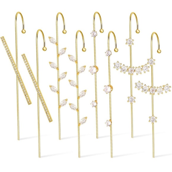Gold and Silver Cuff Crawler Hook Earrings Set - Picture 1 of 16